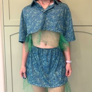 Blue green two piece upcycled set